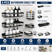5-Piece No-Drill Bathroom Organizer Shelf Set – Rustproof Wall Storage