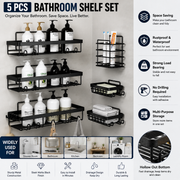 5-Piece No-Drill Bathroom Organizer Shelf Set – Rustproof Wall Storage