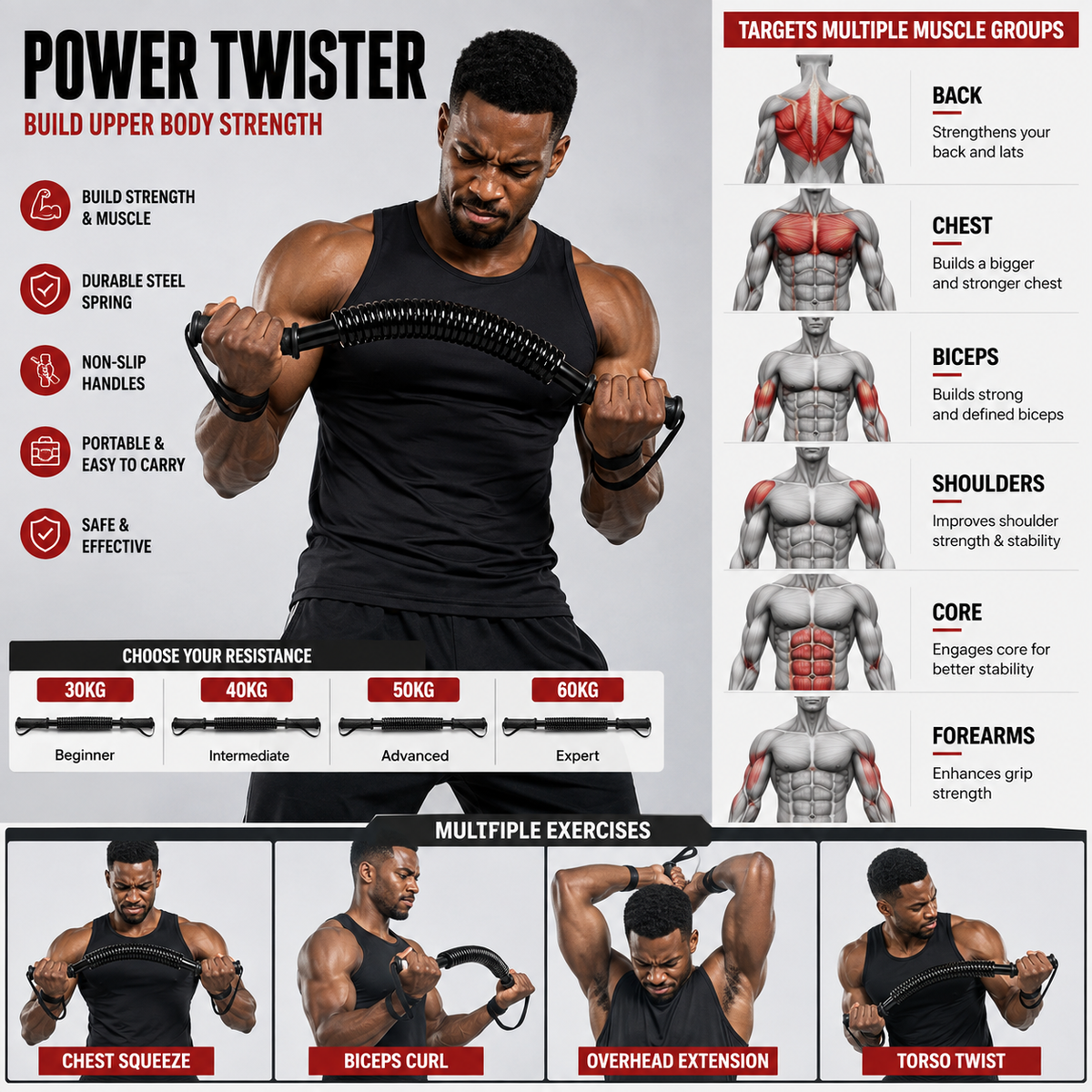 Power Twister Spring Bar – Upper Body Strength & Chest Workout Equipment