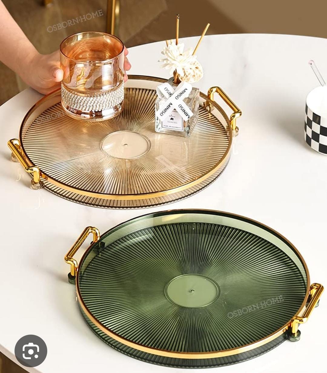 Luxury Round Serving Tray with Gold Handles – Elegant Decorative Tray