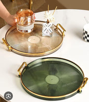 Luxury Round Serving Tray with Gold Handles – Elegant Decorative Tray