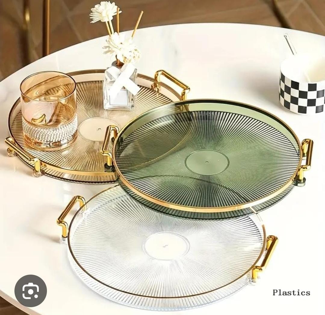 Luxury Round Serving Tray with Gold Handles – Elegant Decorative Tray