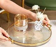 Luxury Round Serving Tray with Gold Handles – Elegant Decorative Tray
