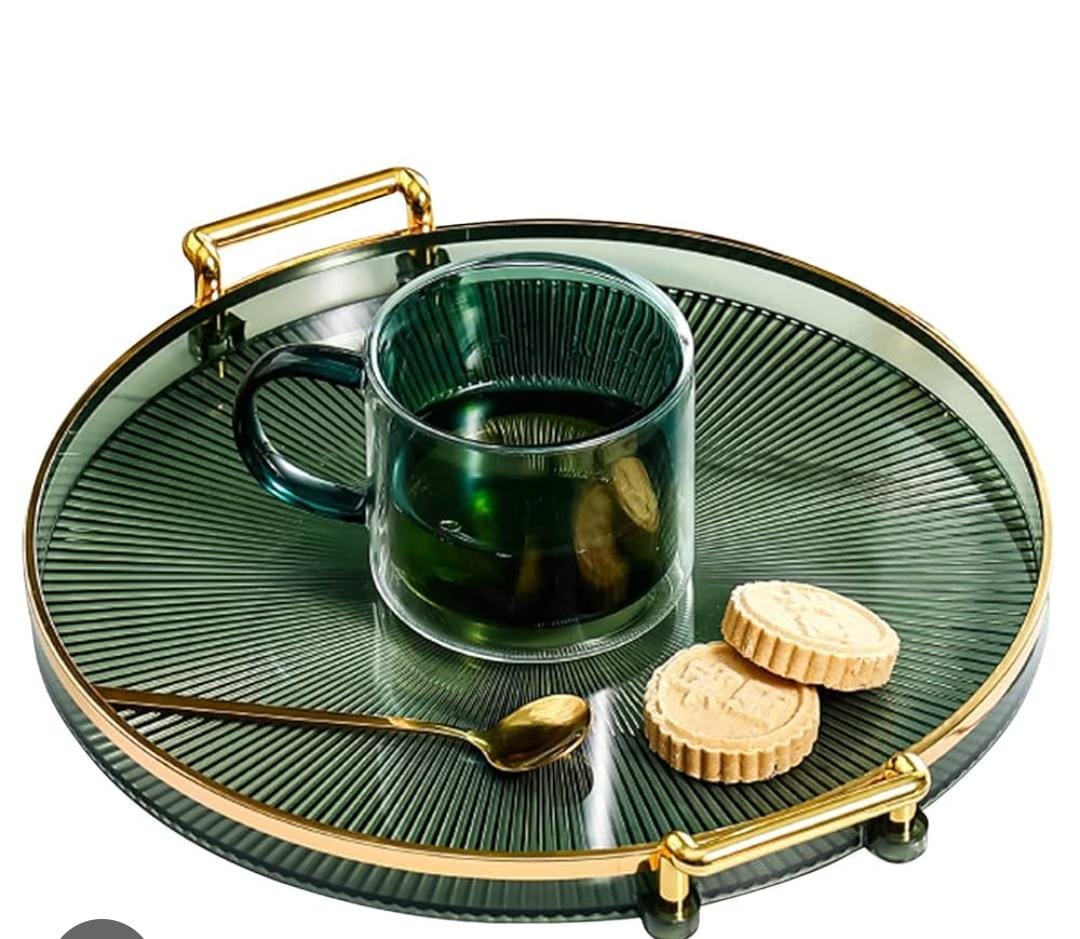 Luxury Round Serving Tray with Gold Handles – Elegant Decorative Tray