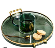 Luxury Round Serving Tray with Gold Handles – Elegant Decorative Tray