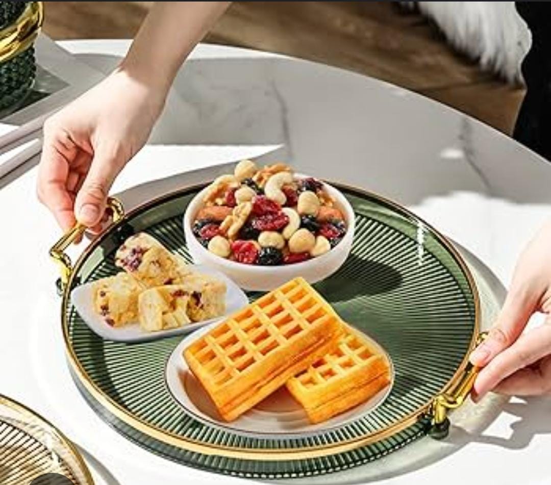 Luxury Round Serving Tray with Gold Handles – Elegant Decorative Tray