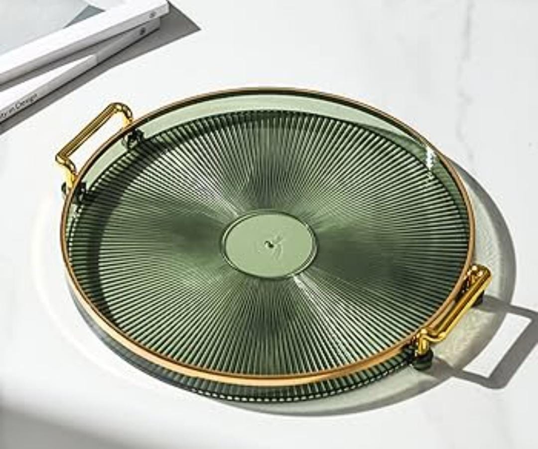 Luxury Round Serving Tray with Gold Handles – Elegant Decorative Tray