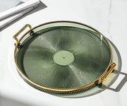 Luxury Round Serving Tray with Gold Handles – Elegant Decorative Tray