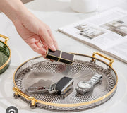 Luxury Round Serving Tray with Gold Handles – Elegant Decorative Tray