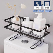 No-Drill Wall-Mounted Bathroom Storage Rack with Hooks