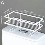 No-Drill Wall-Mounted Bathroom Storage Rack with Hooks