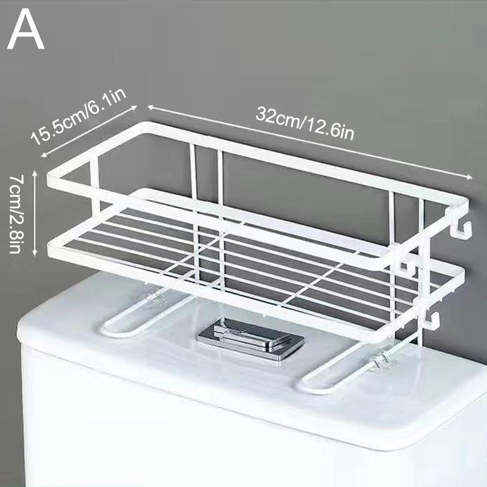 No-Drill Wall-Mounted Bathroom Storage Rack with Hooks