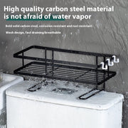 No-Drill Wall-Mounted Bathroom Storage Rack with Hooks
