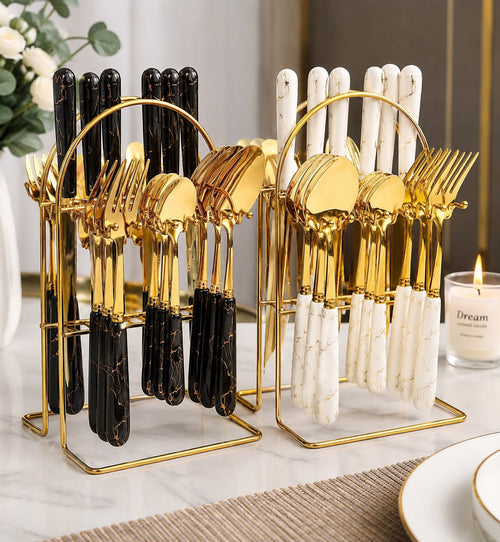 24-Piece Luxury Gold Cutlery Set with Stand