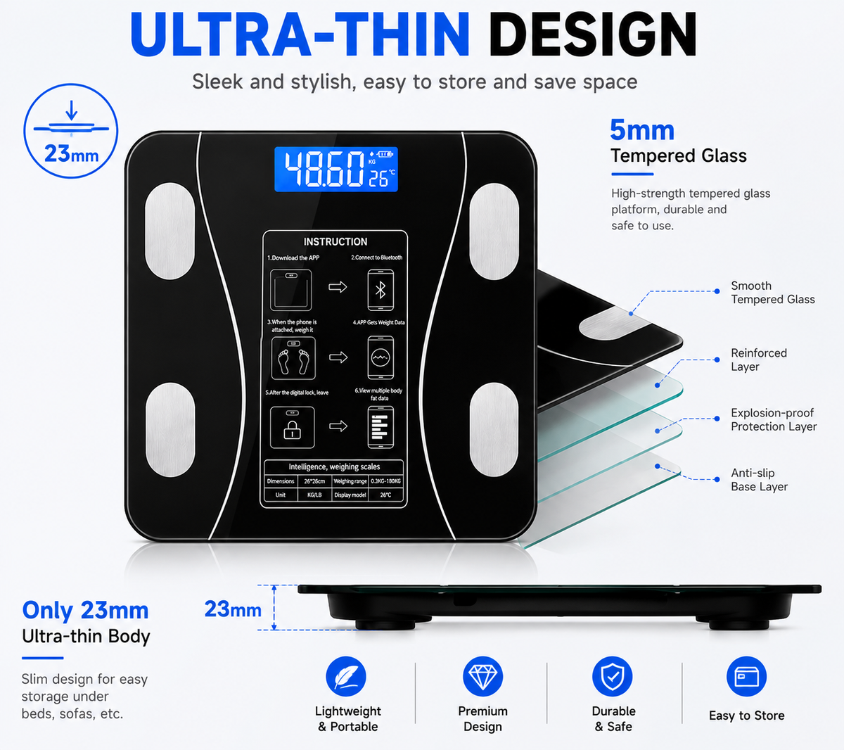 Smart Bluetooth Body Fat Scale – Digital BMI & Body Composition Weight Scale