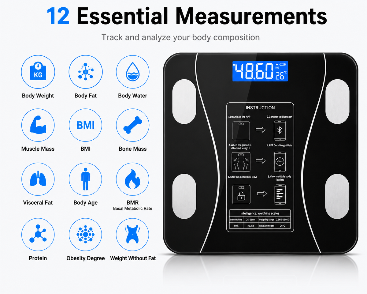 Smart Bluetooth Body Fat Scale – Digital BMI & Body Composition Weight Scale