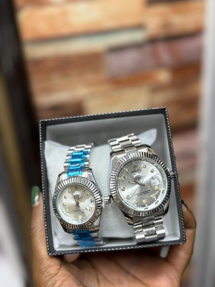 Luxury Silver & White Couple Watches – Matching Set