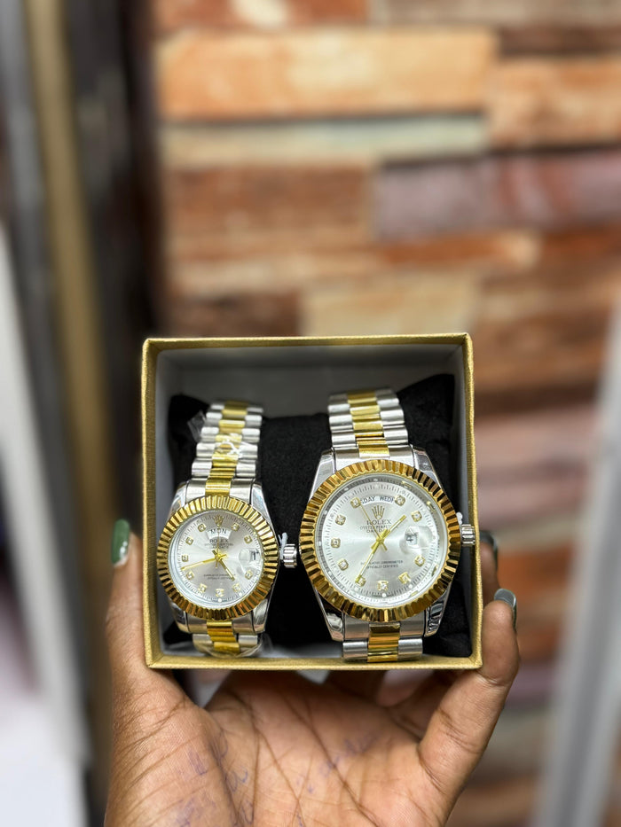 Luxury Gold & White Couple Watches – Matching Set
