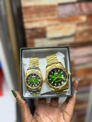 Luxury Gold & Green Couple Watches – Matching Set