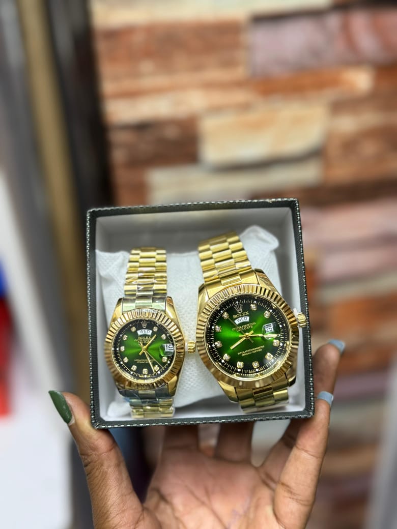Luxury Gold & Green Couple Watches – Matching Set