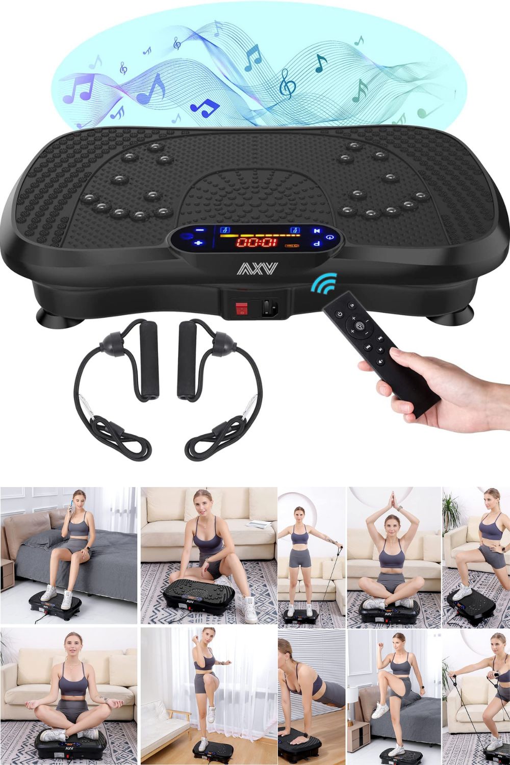 Full Body Vibration Plate Exercise Machine with Resistance Bands