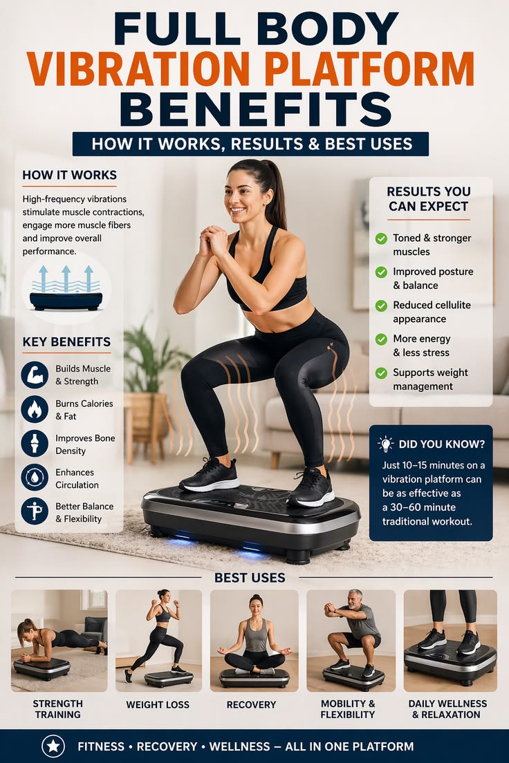 Full Body Vibration Plate Exercise Machine with Resistance Bands