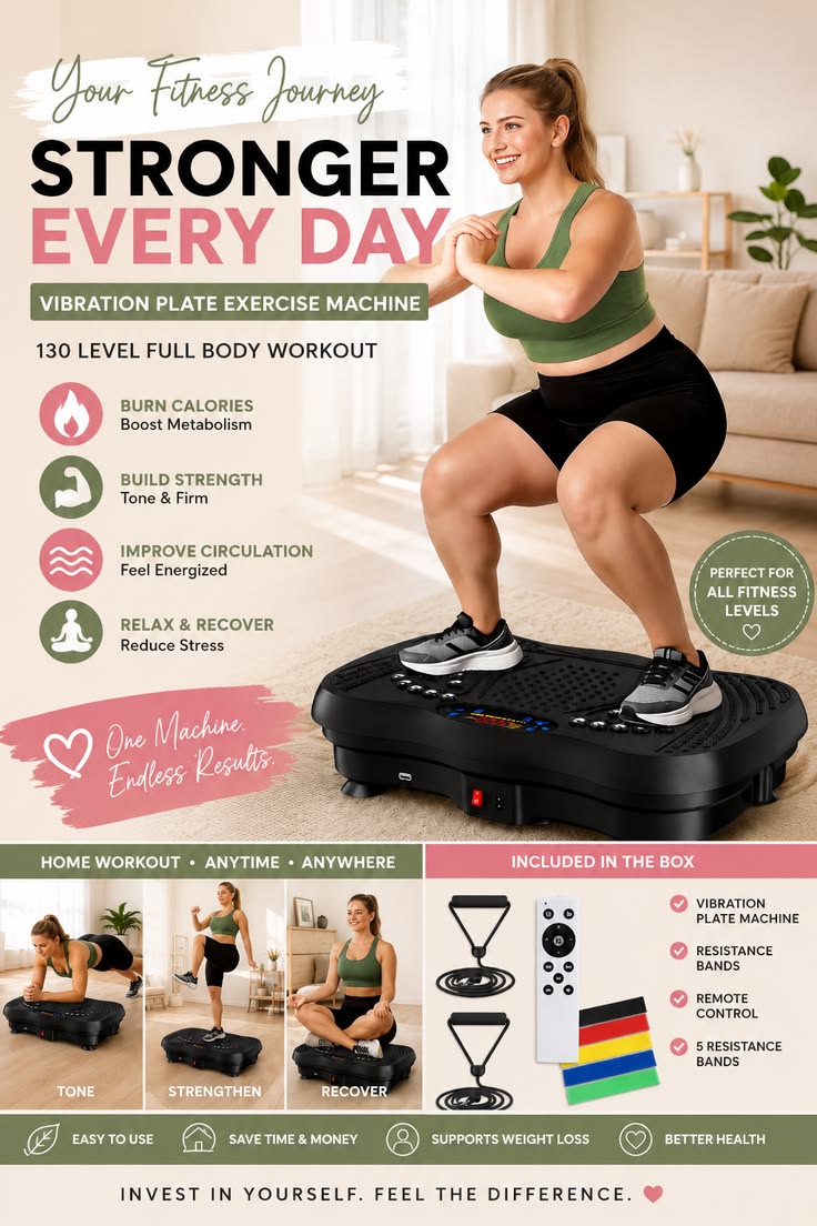Full Body Vibration Plate Exercise Machine with Resistance Bands